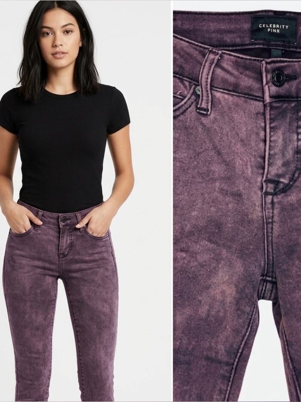 Celebrity Pink Deep Purple Low Mid Rise Skinny Ankle Jeans Denim 25 Retro 90s